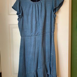 Denim colored blue dress with cap sleeves